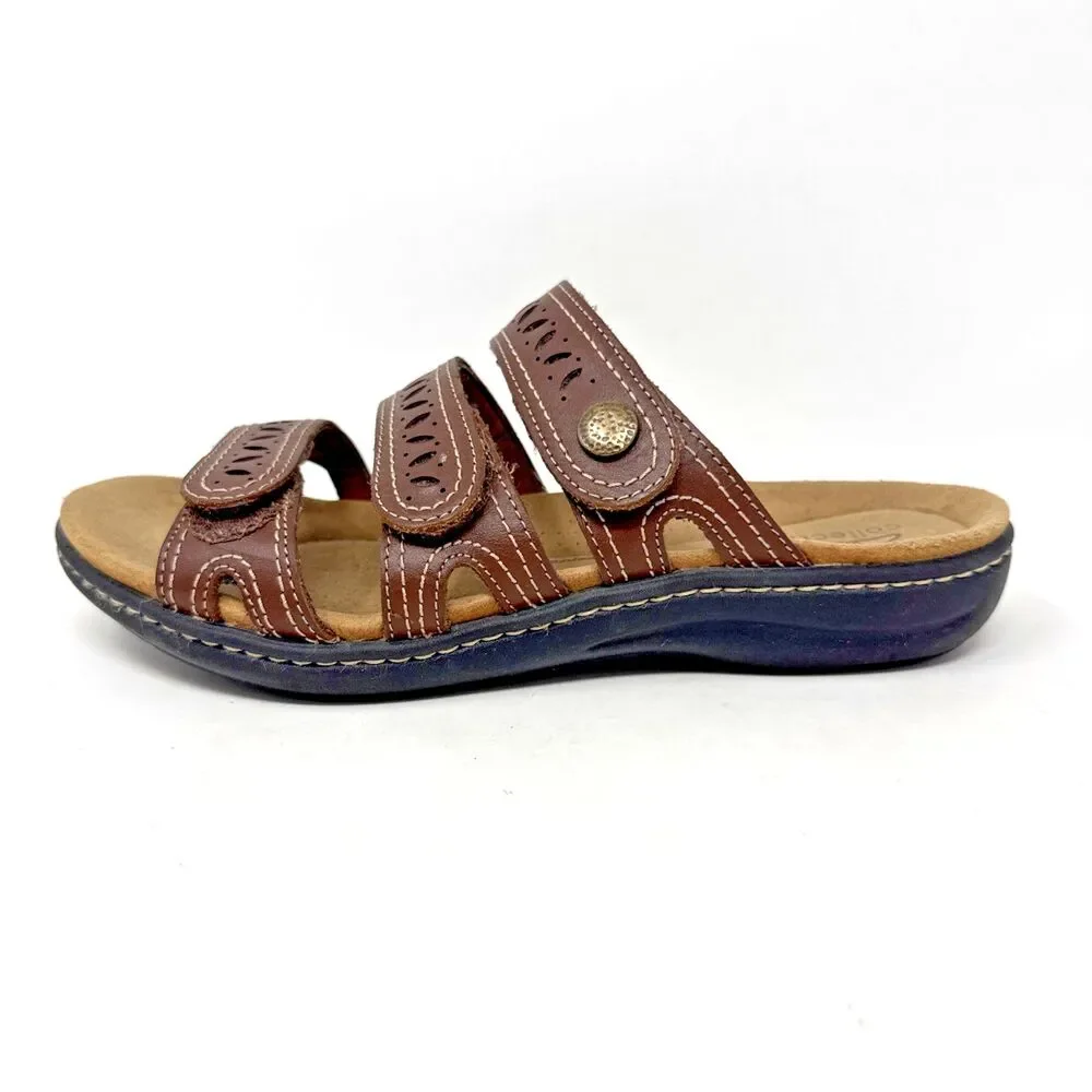 Clarks Collection Laurieann Dee Leather Sandals Womens Sz 7 Strappy Low Wedge